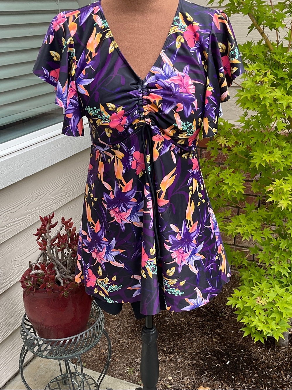 Women’s Floral Ruched Swim Tunic - Purple Floral